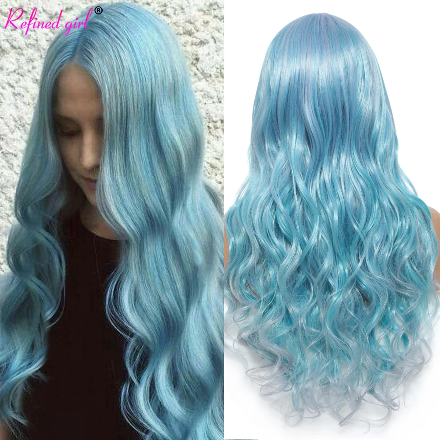 

Изысканные синтетические волнистые парики для девушек, длинные термостойкие серые и синие парики 26 дюймов смешанных цветов для женщин и де...