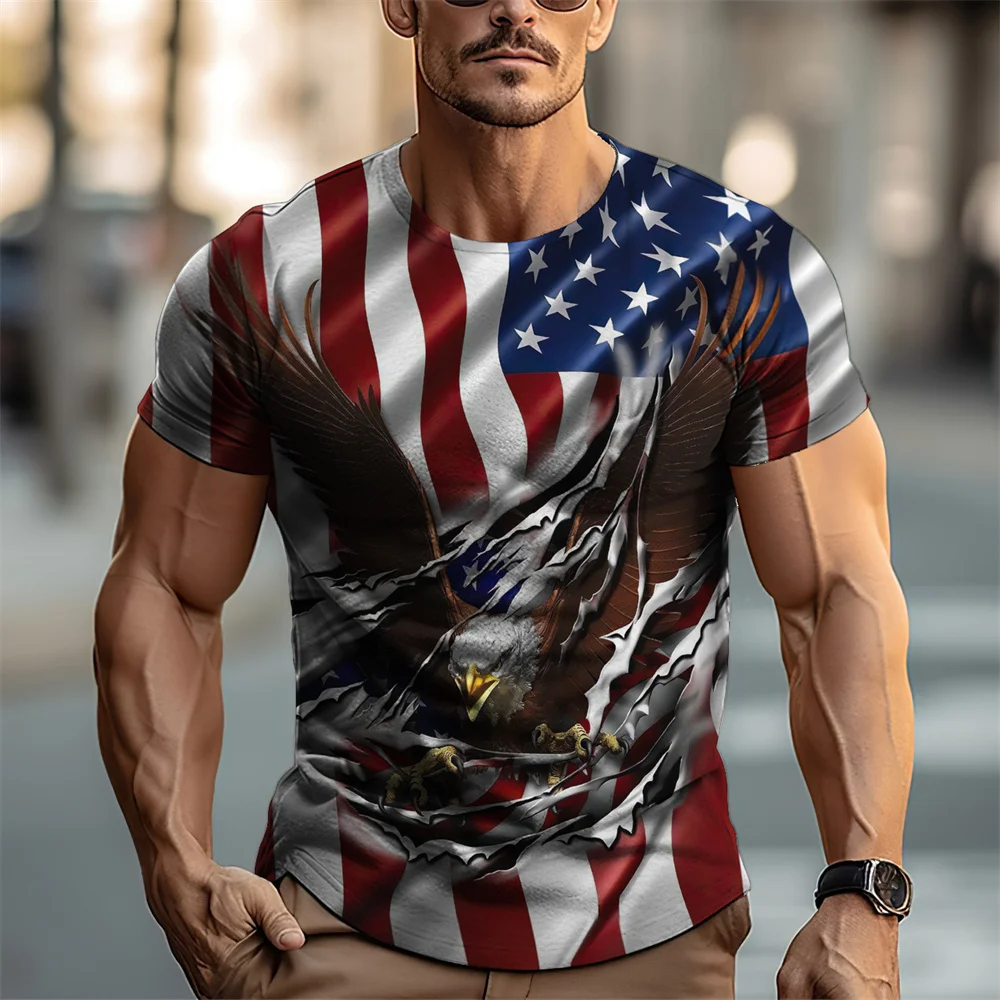 

American Flag Graphic T-Shirt Men'S Short-Sleeved T-Shirt 3d Printing Bald Eagle Clothing Tops Casual Fashion Oversized Menswear