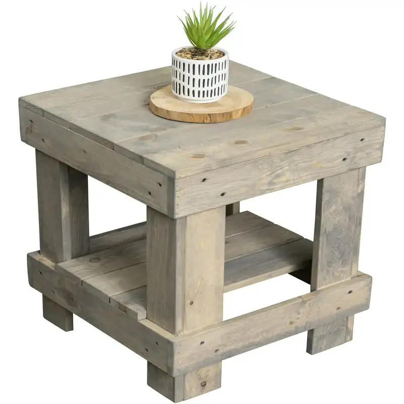 

Сосновая древесина фермерский Гостиный стол с полкой для хранения, серый диван боковой стол для спальни гостиной