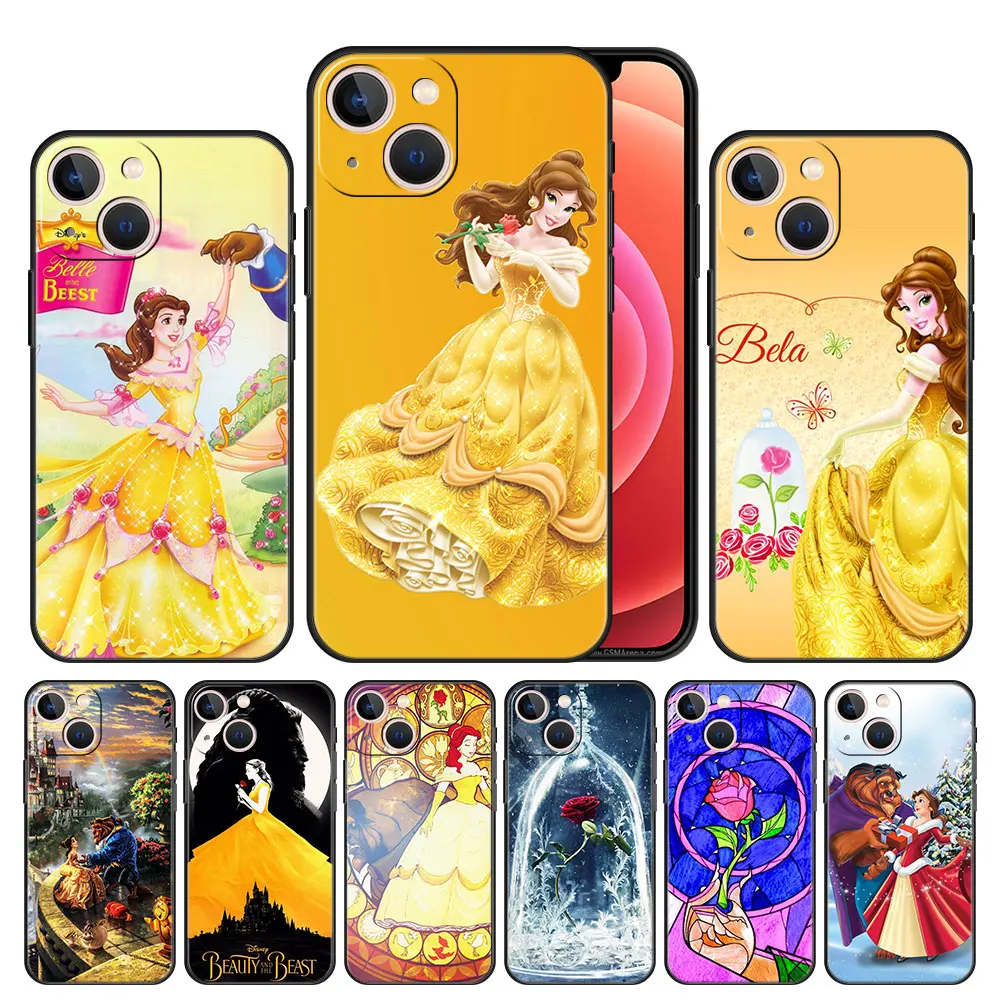 

Phone Case Cover for iPhone 11 12 13 Pro Max Xs 7 8 Plus 6 5 SE XR Mini Luxury Silicone Black Trend Soft Disney Belle Princess