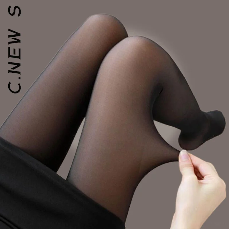 

C.New S Sexy Slim Winter Warm Leggings Translucent Pantyhose High Waist Elastic Thick Wool Sock Pants Women Thermal Legging