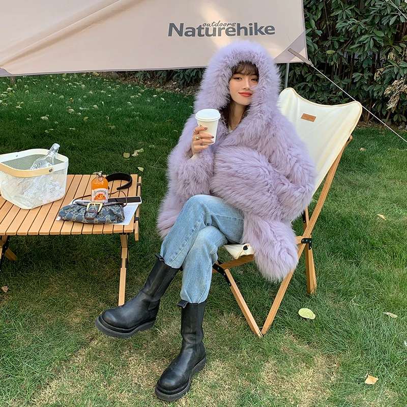 Imported Finnish Real Fox Fur Woven Fur Hooded Jacket Coats and Jackets Women Winter Fox Fur Coat Winter Coat Women Plus Size