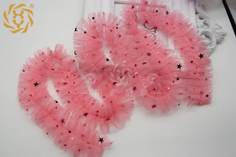 4 см звездная сетка по центру плиссированное кружево детская повязка на голову