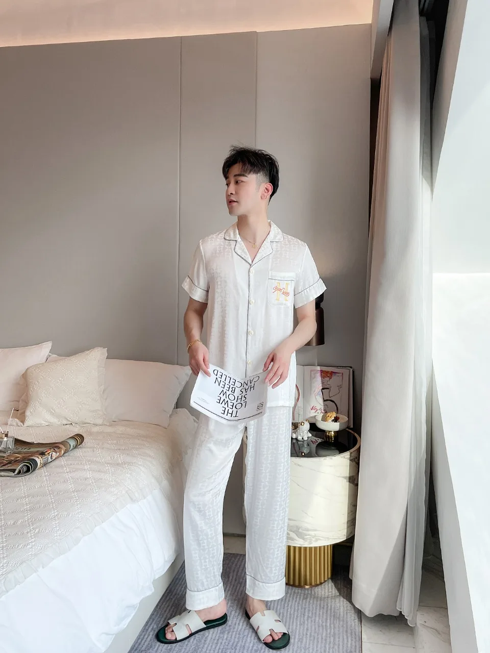 [Women's pajamas] [high-quality]New Ice Silk Couple Pajamas Men's Spring/Summer Thin Pajamas Women's Sweet Home Suit Set