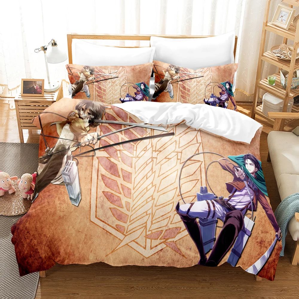 

Cover Cartoon Bedding Sets US/UK/EU Full Size Queen King Anime Attack on Titan Duvet Size Quilt Cover Pillowcase Set 3-Piece