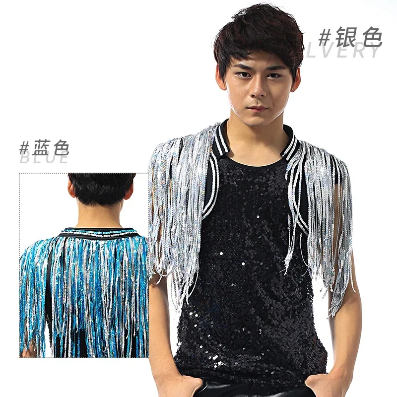 Beyonce Bar Singer DS Костюм Мужская Flash Drill Супер длинная жилетка с бахромой и кисточками