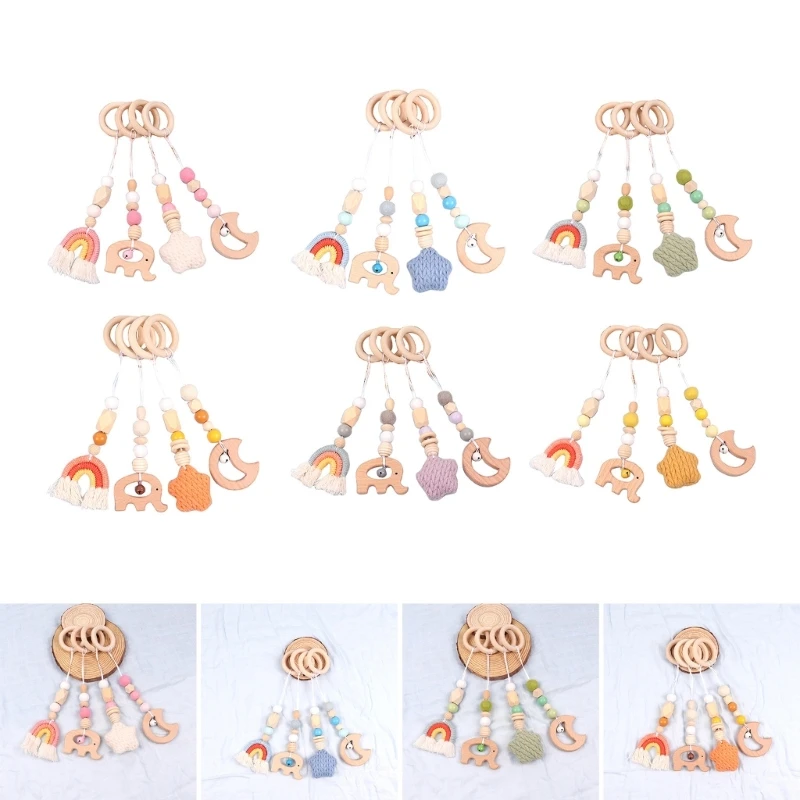 

Gym Play Rattle Crib Toy Music Mobile Hanging Pendant Toy Pushchair Stroller Wind-Bell Wooden Rattle Teether Shower Gift A2UB