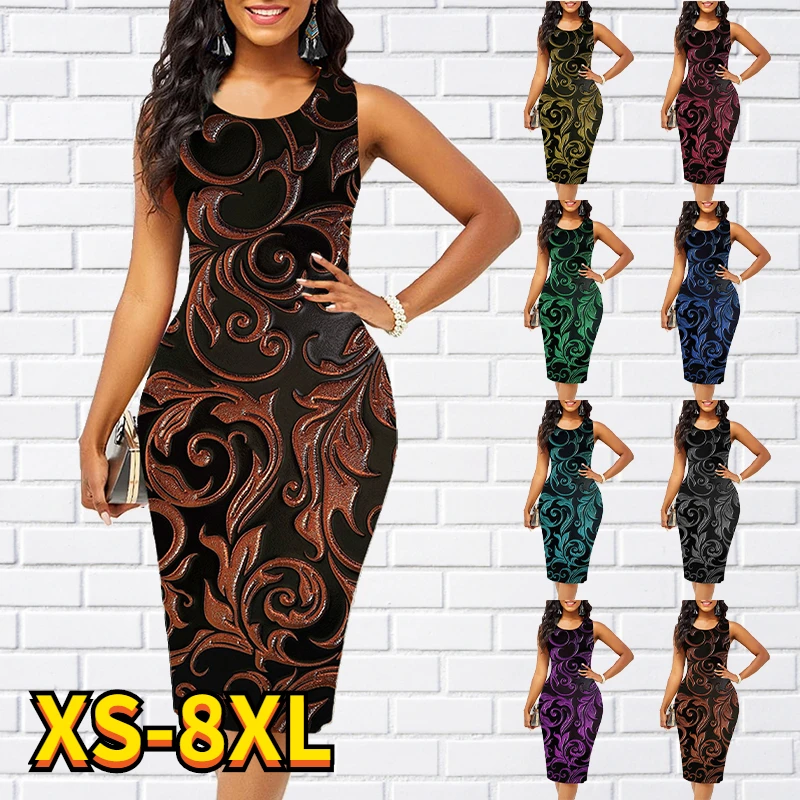 

Women's A Line Dress Knee Length Dress Red Black Sleeveless Print Dress Spring Summer Casual Daily Tops Loose Dress 2022 8XL
