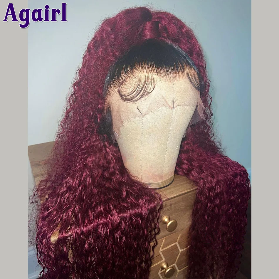

Agairl 1B бордовый волнистый парик на сетке 5X5 бразильский парик на сетке 13X6 фронтальные парики на сетке с глубокой волной из человеческих волос...