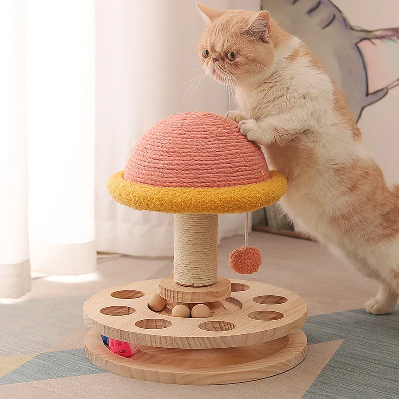 

Sisal Ball Cat Toys Solid Wood Turntable Cat Scratching Board Furniture Claw Grinder Wear-resistant Scratcher Cat Tower Supplies