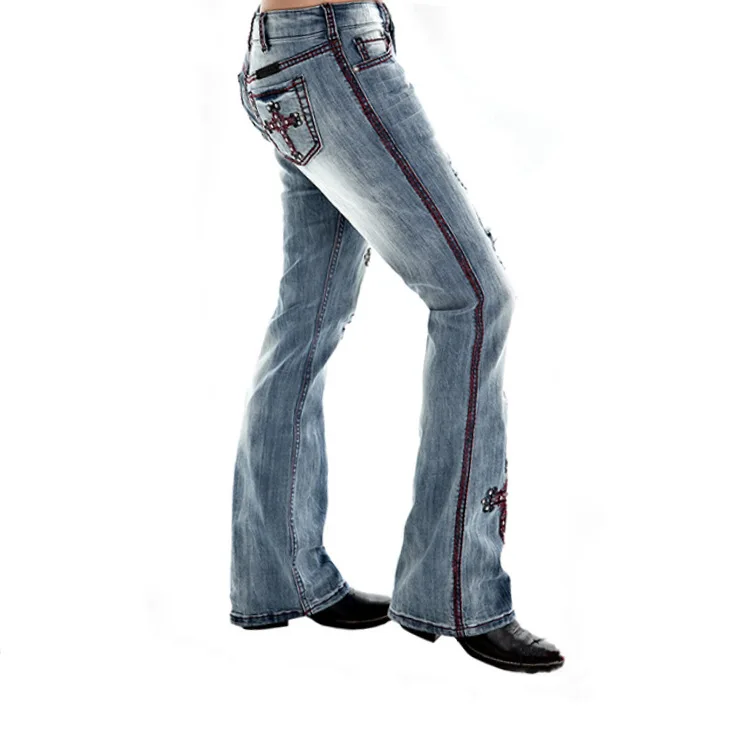 

Embroidery Woman Pants High Waist Jeans Retro Spring Summer Trouser Woman Jeans
