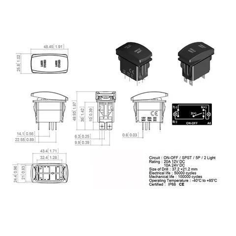 Автомобильный лодка синий светодиод 5-контактный кулисный переключатель 12 В 20 А SPST тумблер включения выключения морские аксессуары CAMP LIGHT, ТОПЛИВНЫЙ НАСОС, светодиодный фонарь,