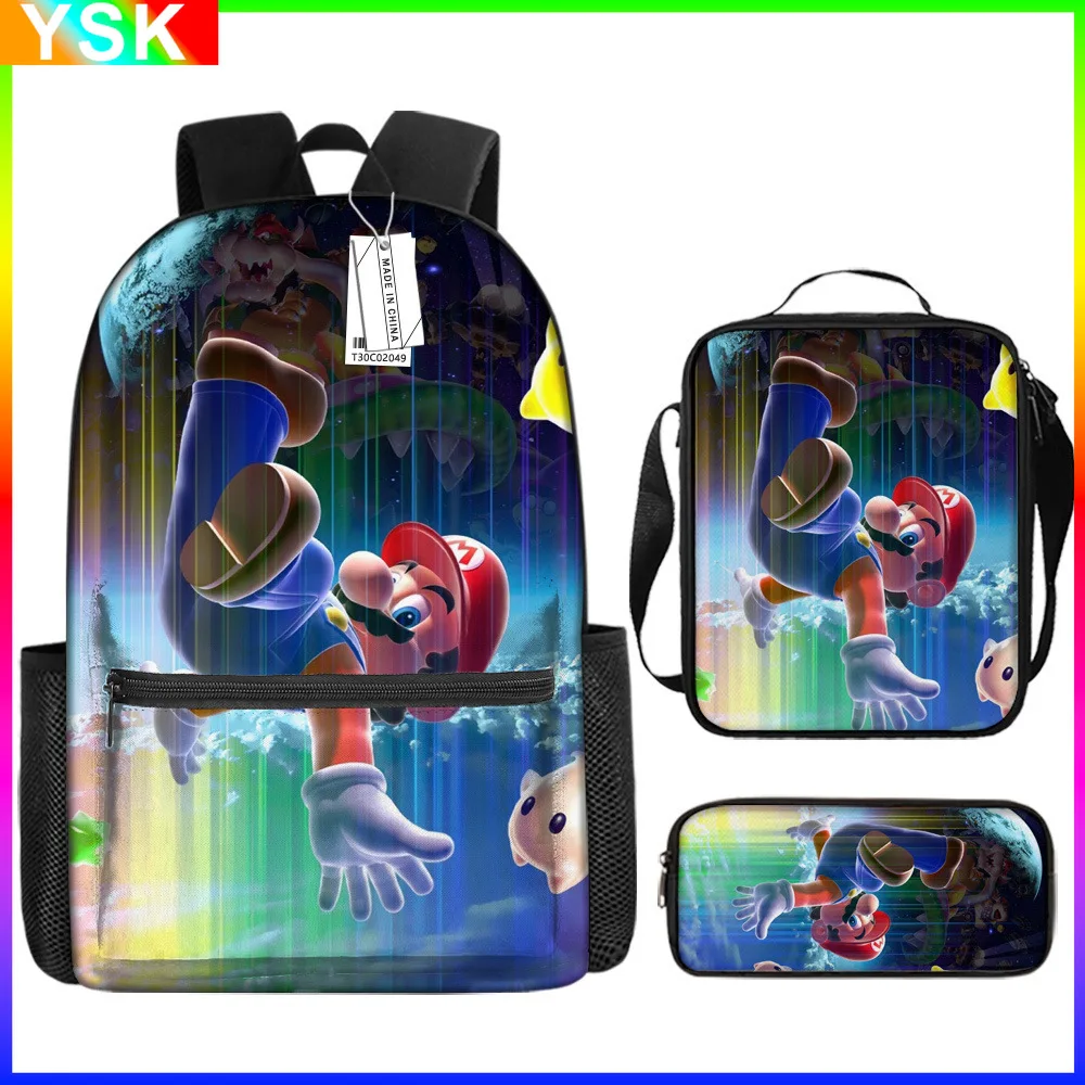 

3PCS Super Mario Large Capacity Cartoon School Bag Polyester Student Bag Boys Girls Cute Zipper Satchel Pencil Bag Travel Bag