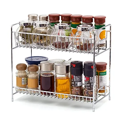 

2-Tier Standing Spice Herb Seasoning Rack, Jars Bottles Cans Storage Organizer Holder Shelf for Kitchen Pantry Bathroom Countert