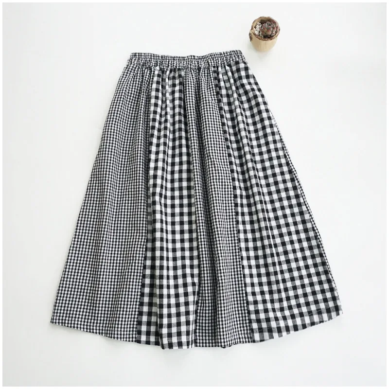 

Винтажная хлопковая длинная юбка для женщин, однотонная черная клетчатая юбка с высокой талией в Корейском стиле Харадзюку, модная женская юбка 2023