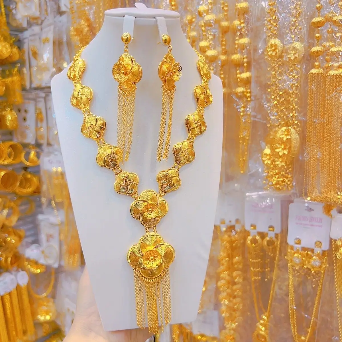 Новые позолоченные серьги-колье в Дубае для женщин комплект ювелирных изделий