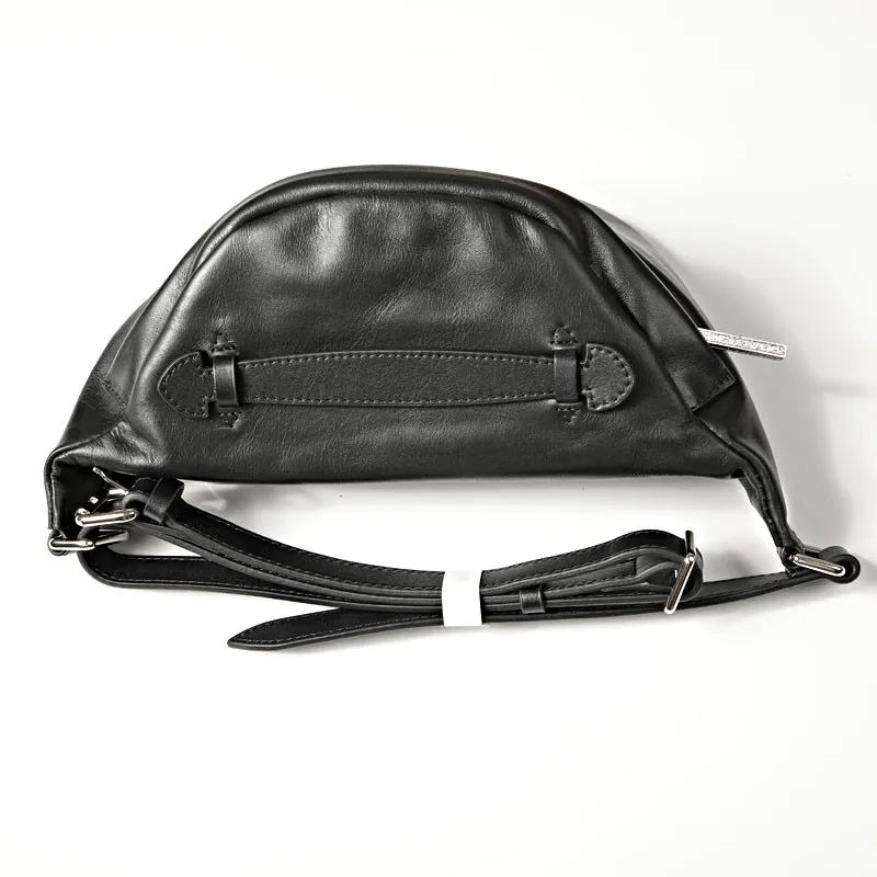 Casual first layer cowhide men's black chest bag fashion natural genuine leather multifunctional waist pack sports crossbody bag