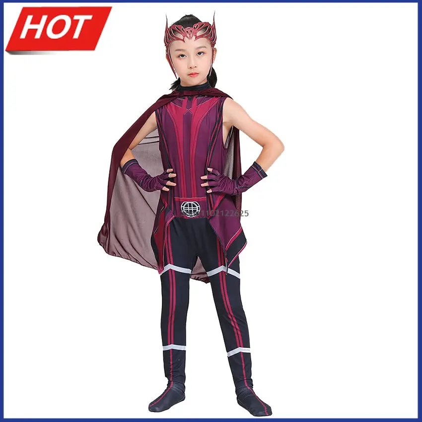 

Платье Wanda Maximoff, Алая ведьма, накидка принцессы для девочек, костюмы на Хэллоуин для детей, цельный косплей, Аниме Костюмы, одежда