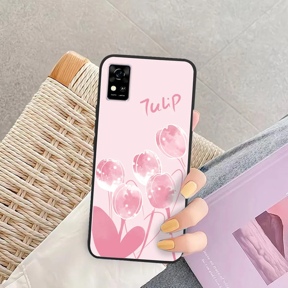 Чехол для ZTE Blade A31 A51 чехол A71 мягкий силиконовый с милыми цветами A 51 черный бампер
