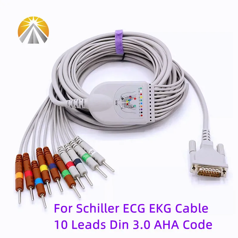 Фото ЭКГ-кабель один шт. 10 проводов DB15 штырьковый стандарт стандарта IEC для Schiller AT3 AT5 CS6 CS12 CS100 AT101 AT102 EKG машина №3