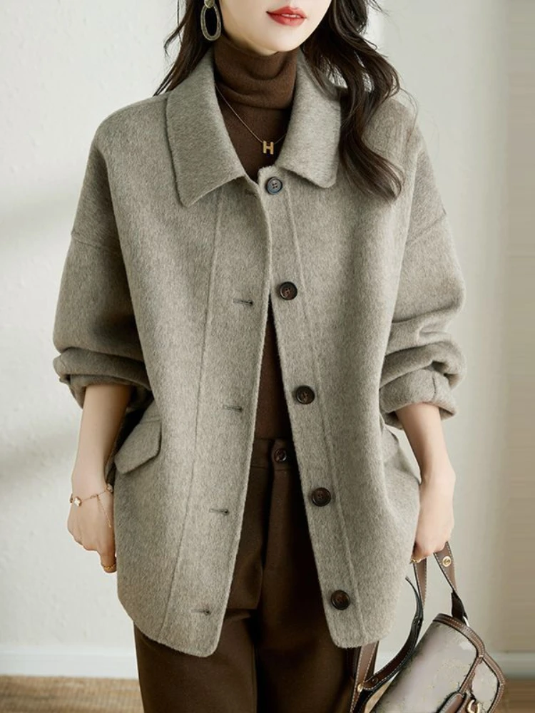 

Loose Wool Coats for Women 2023 Autumn/Winter New Fashion Grey Coat Slim Temperament Single Breasted Woolen Cloth Women's Jacket
