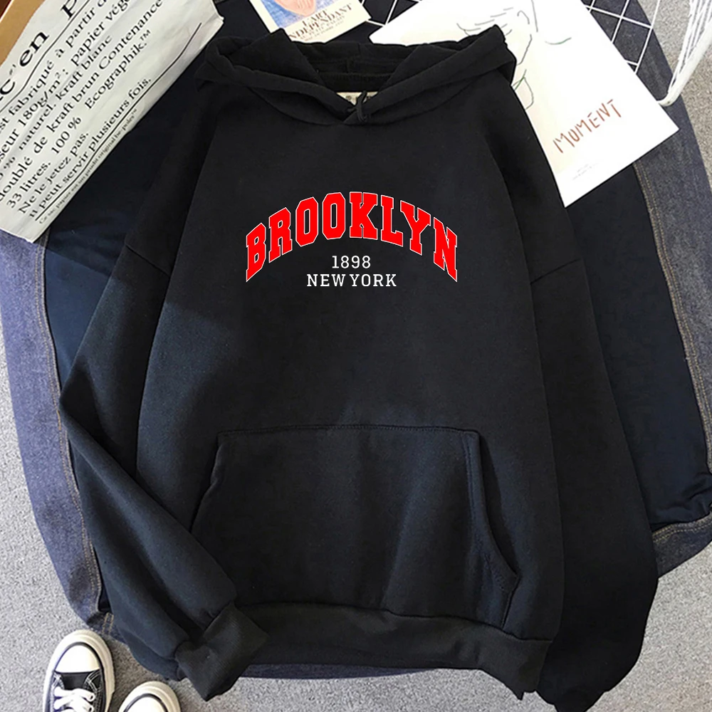 

Brooklyn 1898 New York Oversized Hoodie MEN Aesthetic Harajuku Sense of Design Long-sleeved Sweatshirt Casual Regular Simplicity