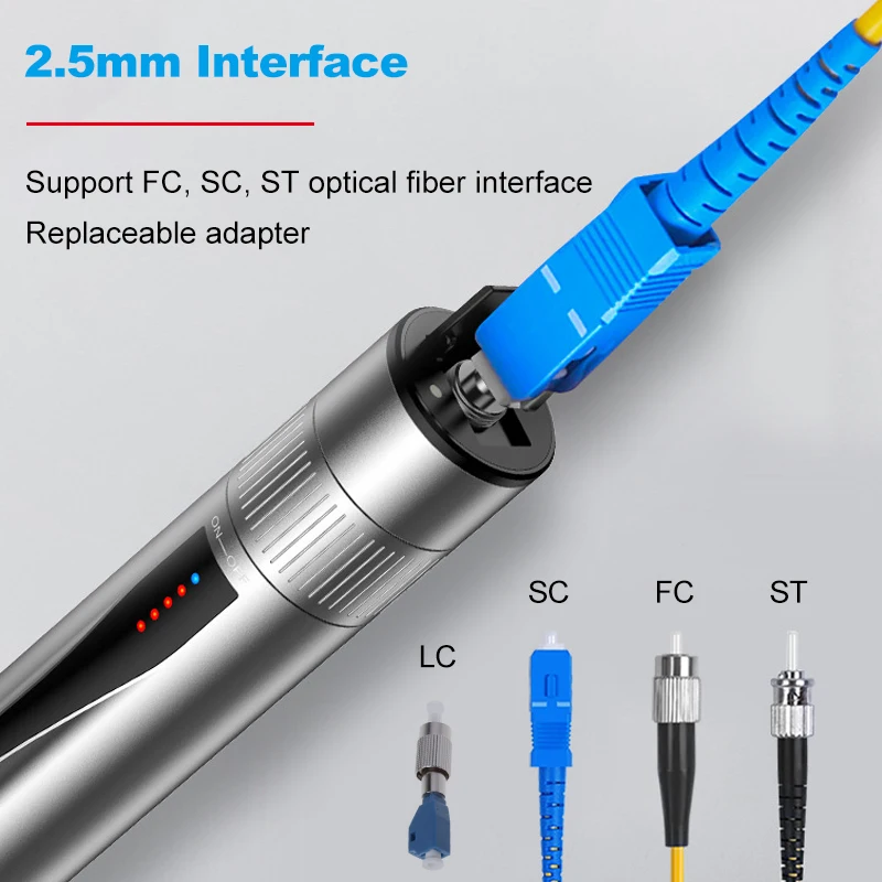 OPTFCUS Visual Fault Locator Rechargeable 30mW Fiber Optic Tester Pen FC SC ST Lithium Battery Fiber Optic Cable Laser Test Pen