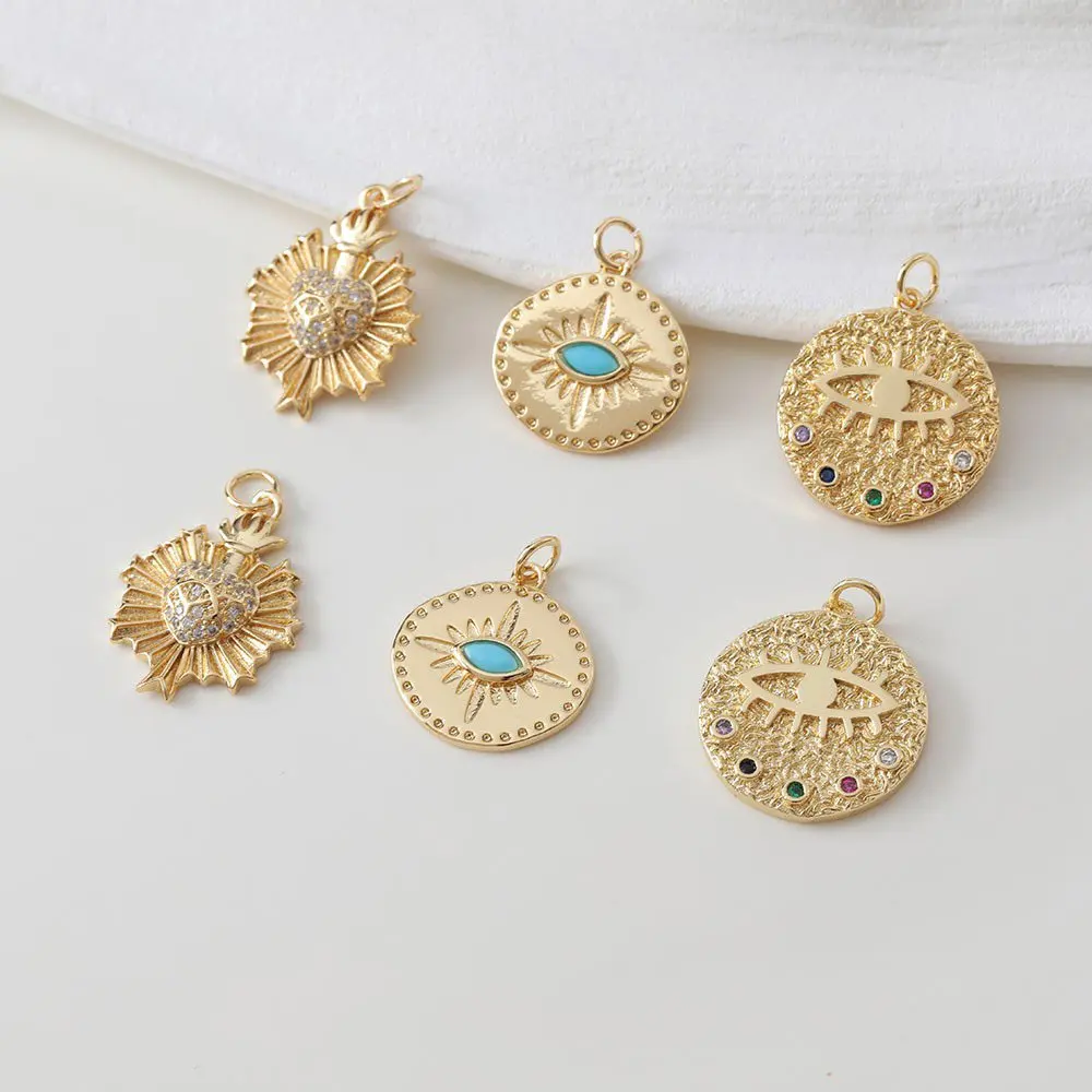 

2PCS Evil Eyes Heart Pendant Inlaid Zircon Brass Jewelry Making Necklace Supplies DIY Hand Made 14k Gold Plated Accessories