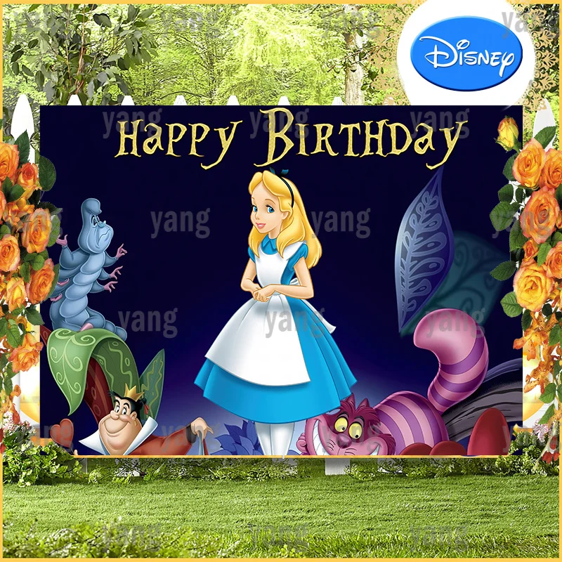 Disney Princess Dark Backdrop Newborn Birthday Party Lovely Animal DIY Cartoon Alice In Wonderland Decoration Backgrounds Banner
