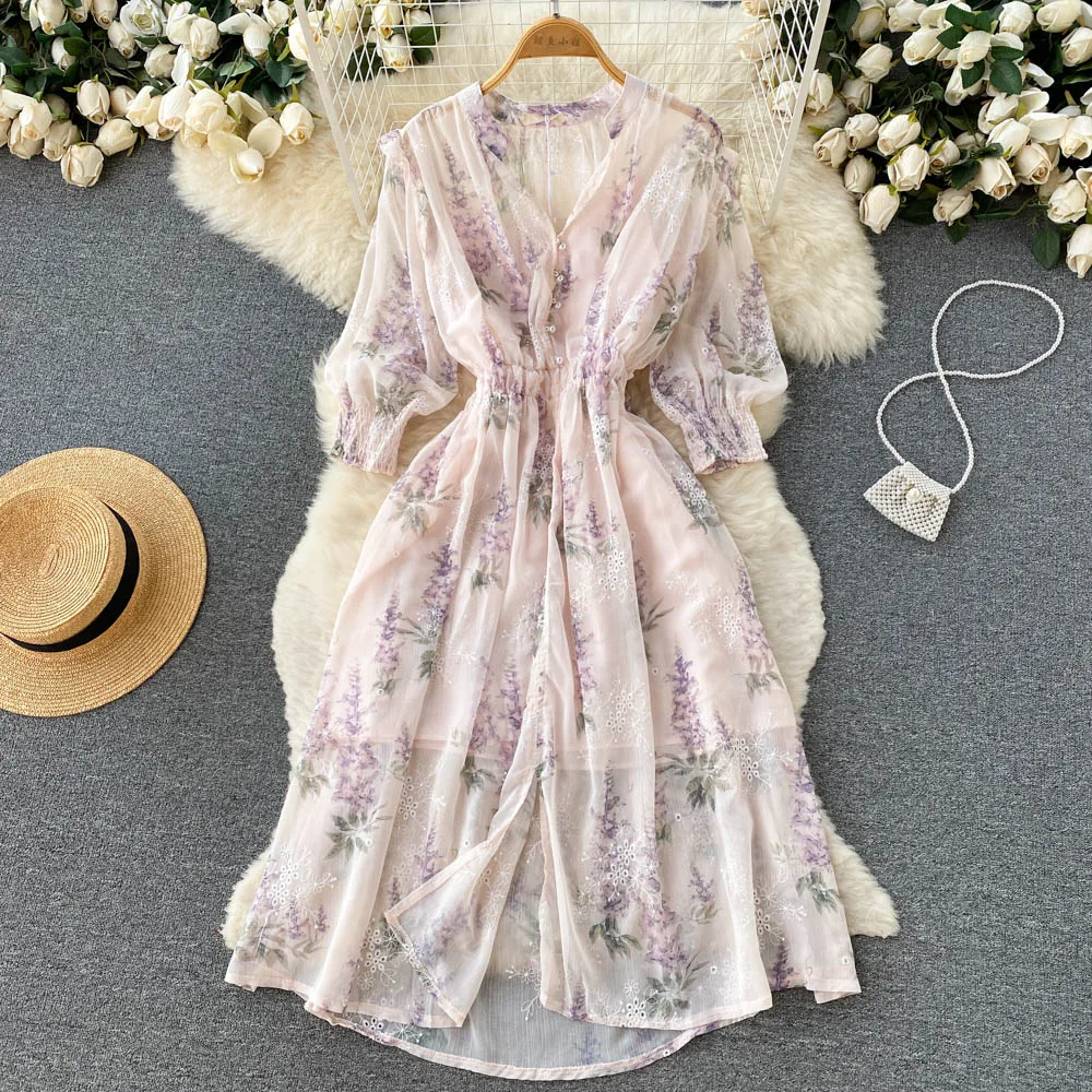 

Нежный ветер, узкая талия, тонкое темпераментное, женское французское шикарное платье с V-образным вырезом, красивое Цветочное платье для лета