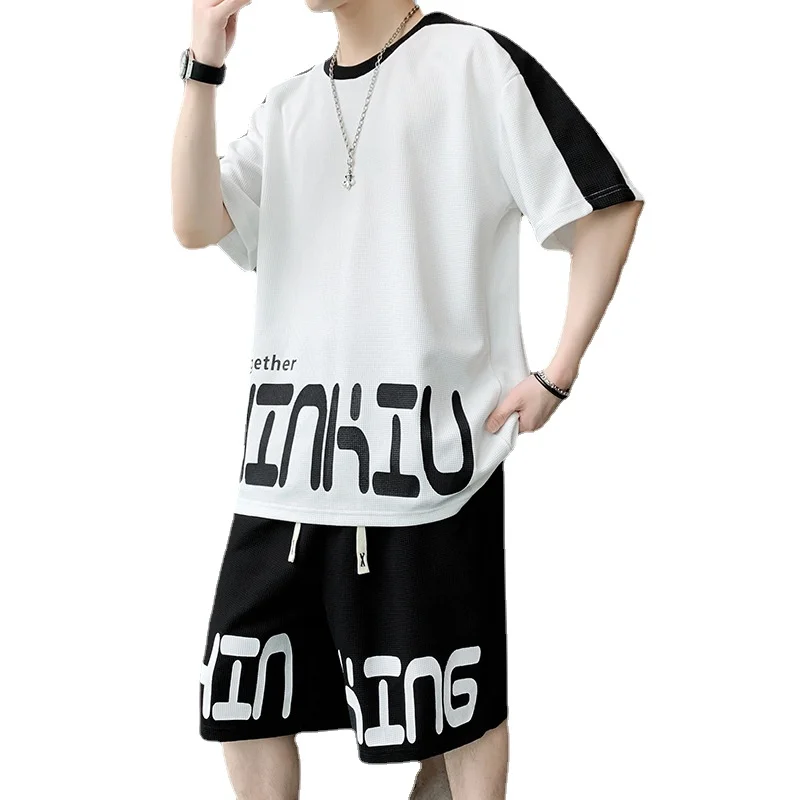 

2022 Summer New Men's Fashion Shorts Casual Short Sleeve Suit Student Two Piece Set Letter Print Suit Men