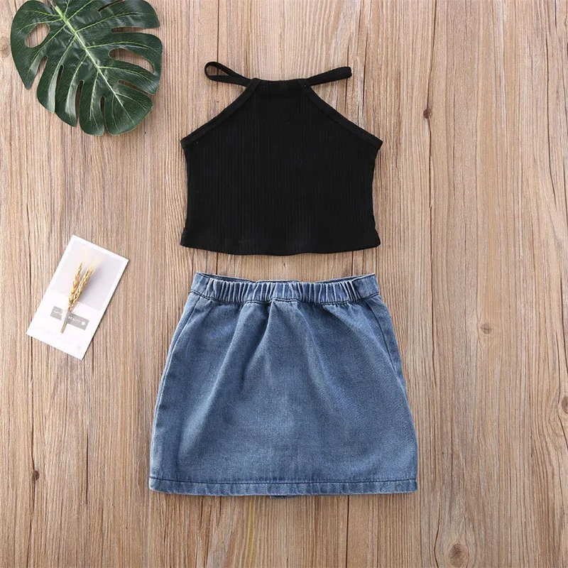 Girls Halter Tube Top Denim Skirt Two Piece Set Toddler Girl Clothes Kids Clothes Girls Toddler Girl Clothes Kids Clothes Girls