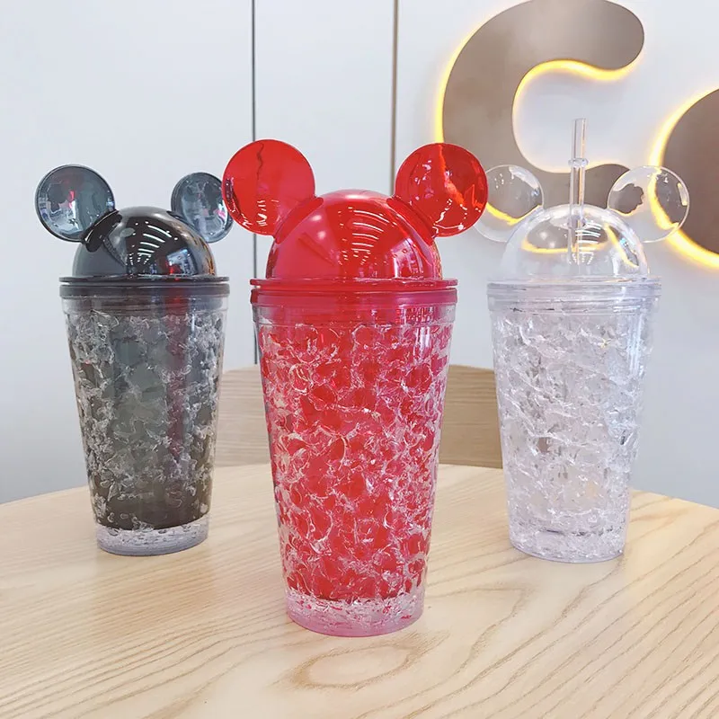 Disney Mickey Mouse Cartoon cups With straw  kids gift creative  Drink straight  transparent Bottles  Girlfriend gift