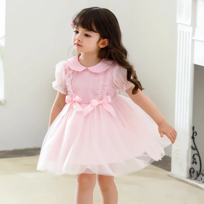

2022 Summer Children Spanish Dress Girl's Lolita Short Sleeve Mesh Dresses Baby Girls Birthday Party Outfits 2-6 Years