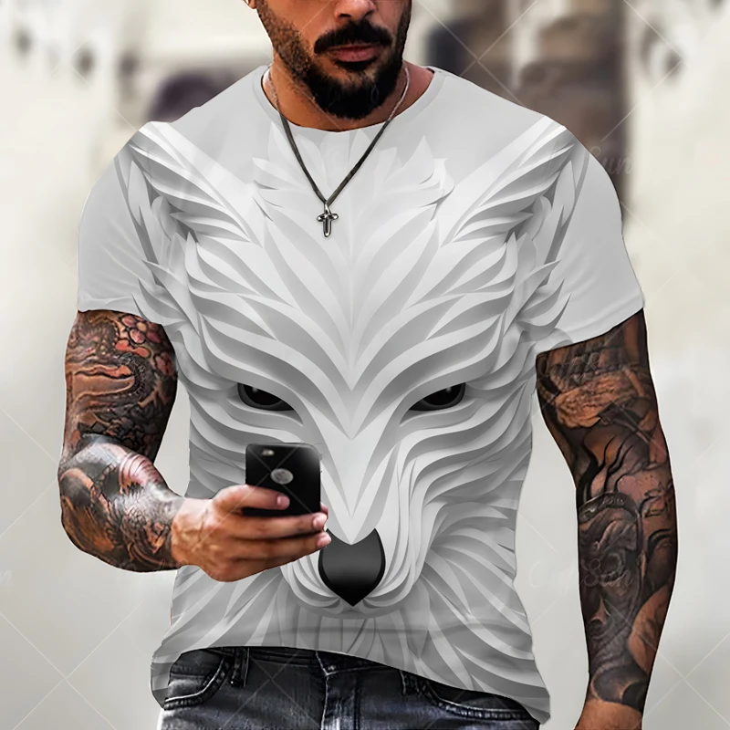 

Men's T-Shirt For Man Summer New 3D Stereo Vision Wolf Pattern Fashion Casual Street Loose Oversized O-Neck Clothing Top Vintage