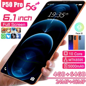 2021global version p50 pro 6 1 inch smartphone full screen 5000mah 10 core 2448mp 4gb64gb dual sim cellphones celular 5g phone free global shipping