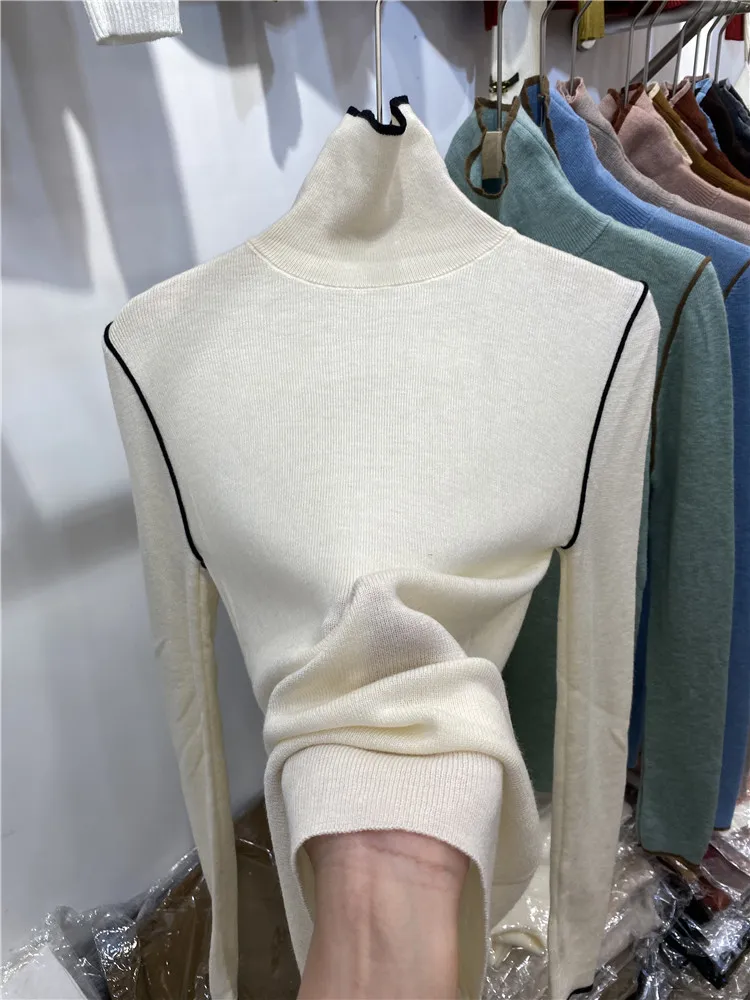 Женская водолазка из тонкой шерсти осень 2023 новая мода базовая облегающая одежда
