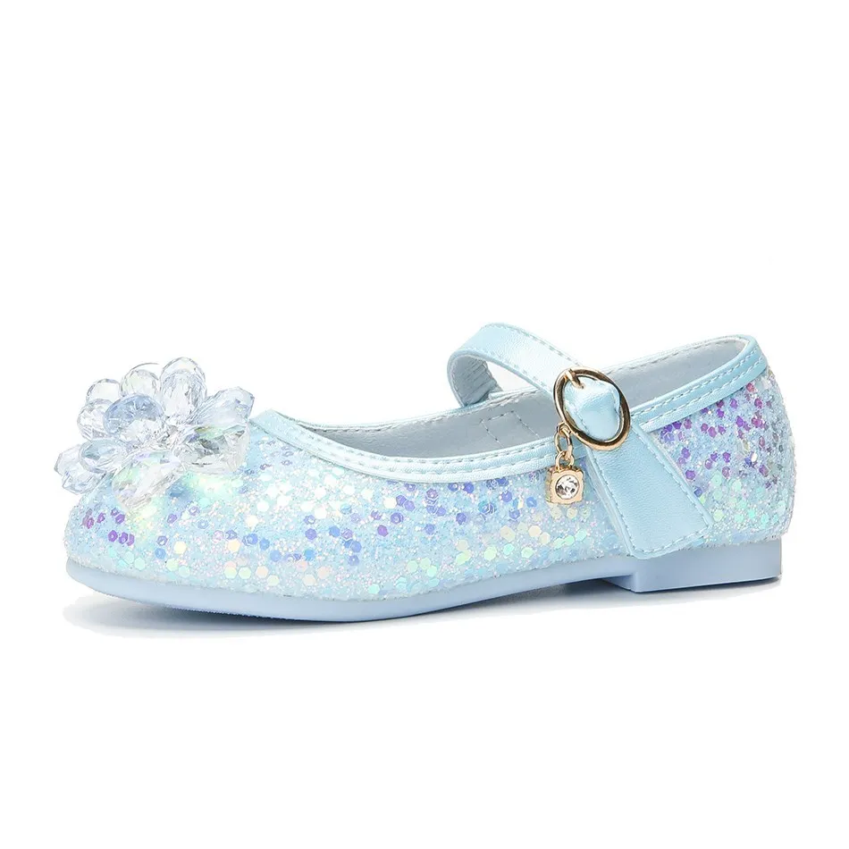 

Туфли детские с Эльзой, без застежки, блестящие, цветочные, для свадьбы/Вечеринки/принцессы, балетки, плоская подошва, малыши