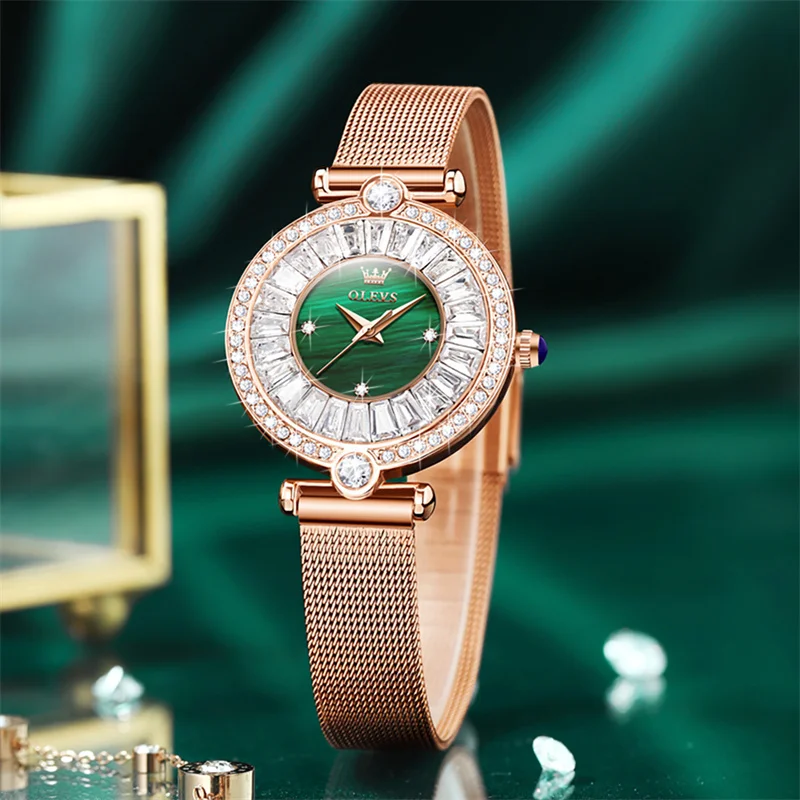 OLEVS Luxury Elegant Ladies Watch High Quality Casual Stainless Steel Diamond Waterproof Quartz Women's Watches Dress Clock
