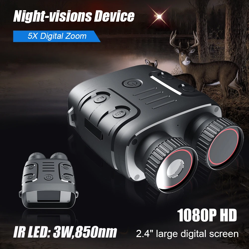 

Night Vision Binoculars 5x Digital Zoom 2.4 inch TFT Screen Wildlife Observation 3W Infrared Light Hunting Telescope