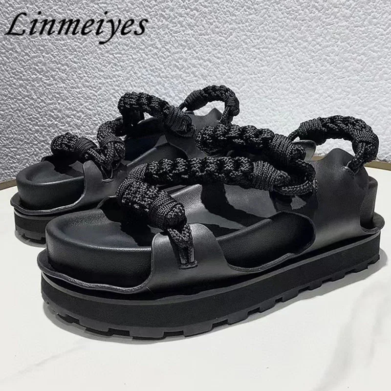 

Summer Rubber Thick Bottom Beach Sandals Women Classics Outdoors Weaving Style Shoes Female Casual Flat Rome Sandals Woman