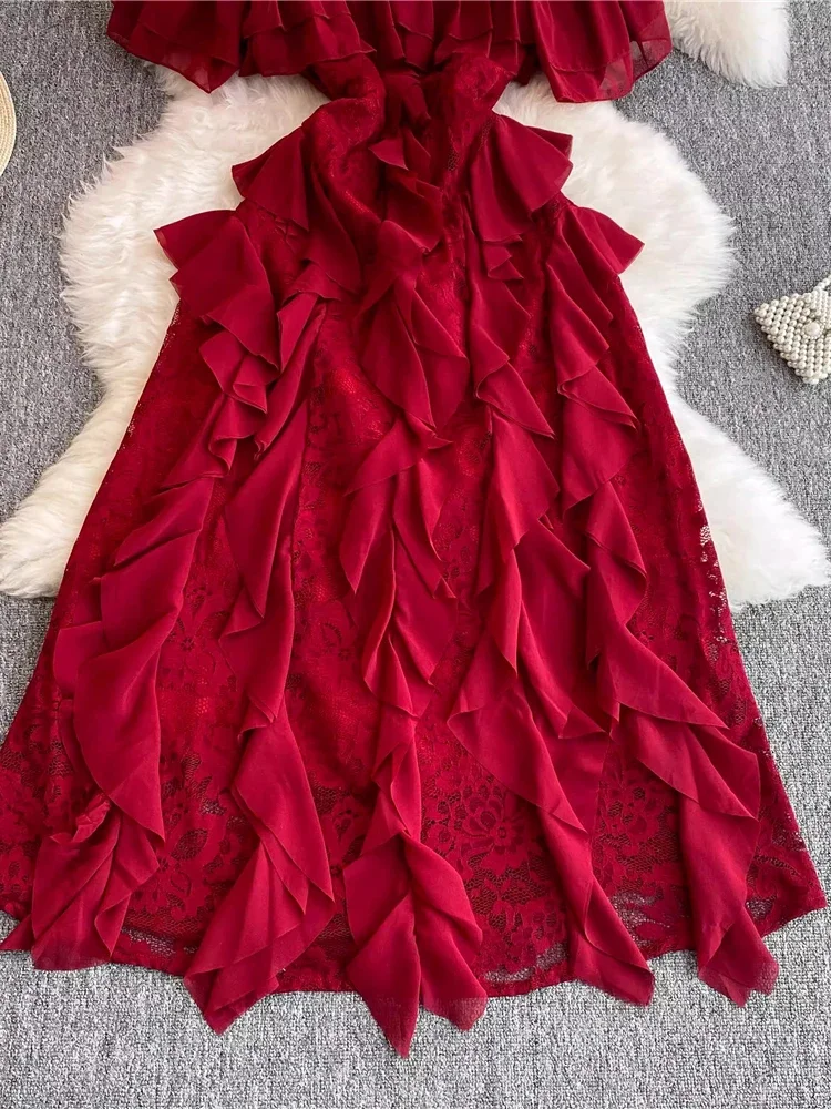 Женское длинное кружевное платье в стиле пэчворк элегантное платье-трапеция с