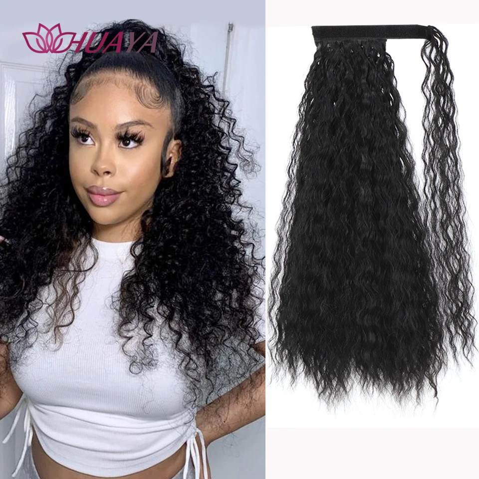 

HUAYA Synthetic Clip-in Ponytail Hair Extension Long Water Wave Wrap Around Ponytail Fake Hair Pieces Corn Curly Pony Tail