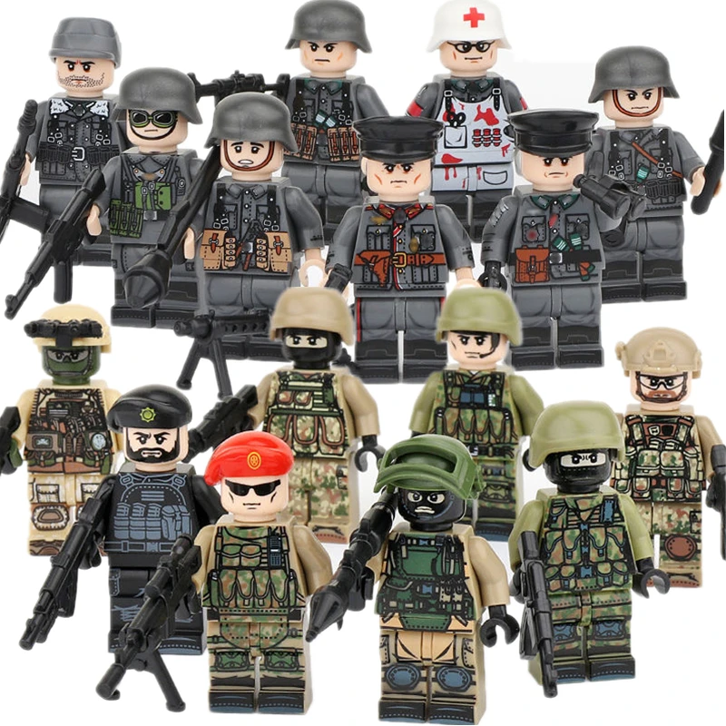 Hot WWII British Germany USA Army Military Soldiers Mini Figures Fit Lego Toy 