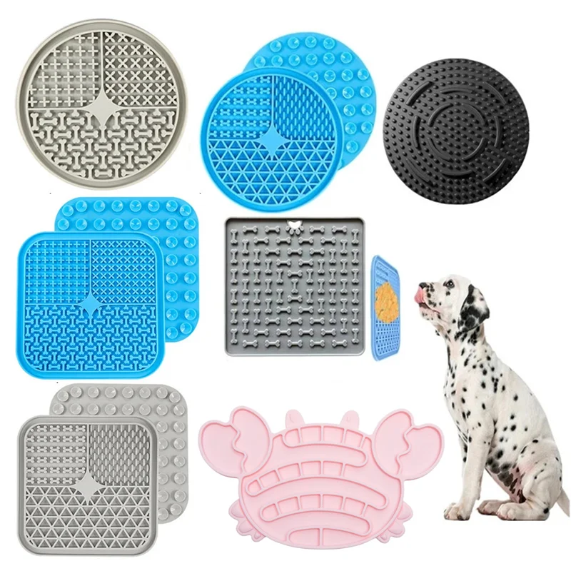 

Pet Dogs Lick Mat Silicone Dog Sucker Dog Cat Lick Pad Square Round Sucker Slow Food Pad Shower Distraction Pad Slow Food Tray