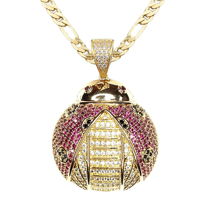 New European and American Fashion Seven-star Ladybug 14k Gold Pendant Hip-hop Rap Inlaid with Zircon Insect Jewelry