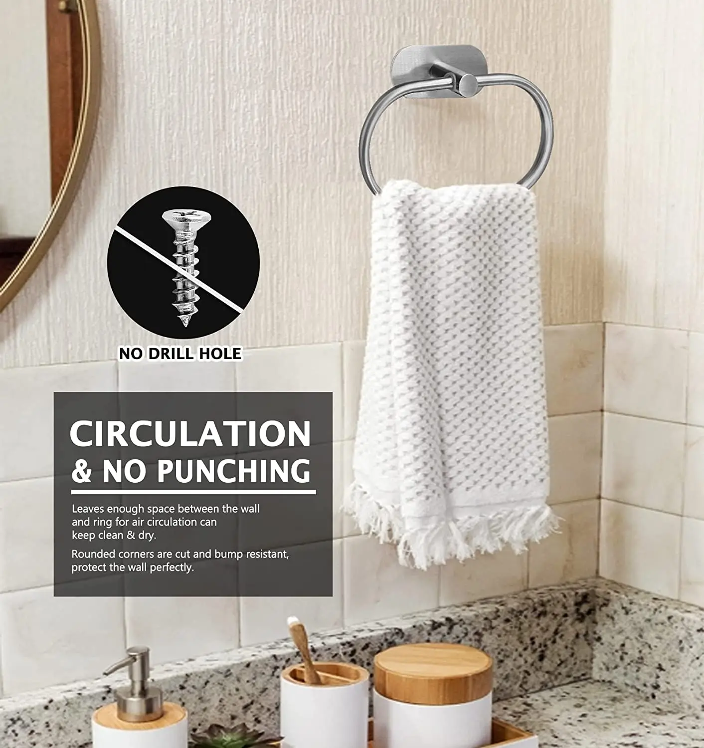 

Stainless Steel Bathroom Towel Ring Chrome Towel Holder Round Towel Ring Free Nail Bath Towel Rack Bathroom Accessories