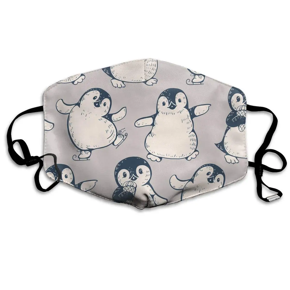 

Cute Penguins Washable Reusable Mask, Cotton Anti Dust Half Face Mouth Mask For Kids Teens Men Women With Adjustable Ear Loops