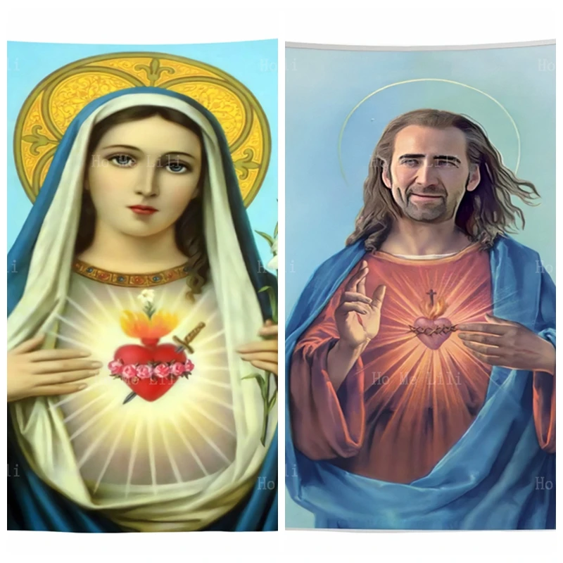 

Feast Of The Immaculate Mary Heart Blessed Virgin Queen Funny Christ Nic Cage Meme Jesus Religion Print Tapestry By Ho Me Lili