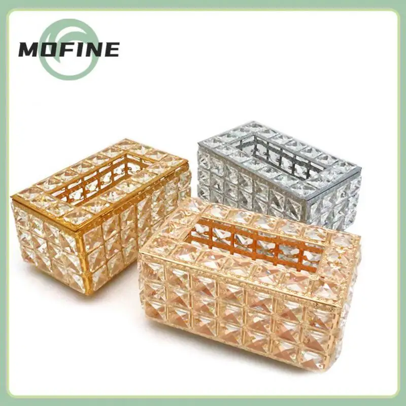 

Luxurious Tissue Dispenser Beautiful Gold Pumping Paper Storage Box Home Storage Case Elegant Crystal Tissue Box Metal Crystal